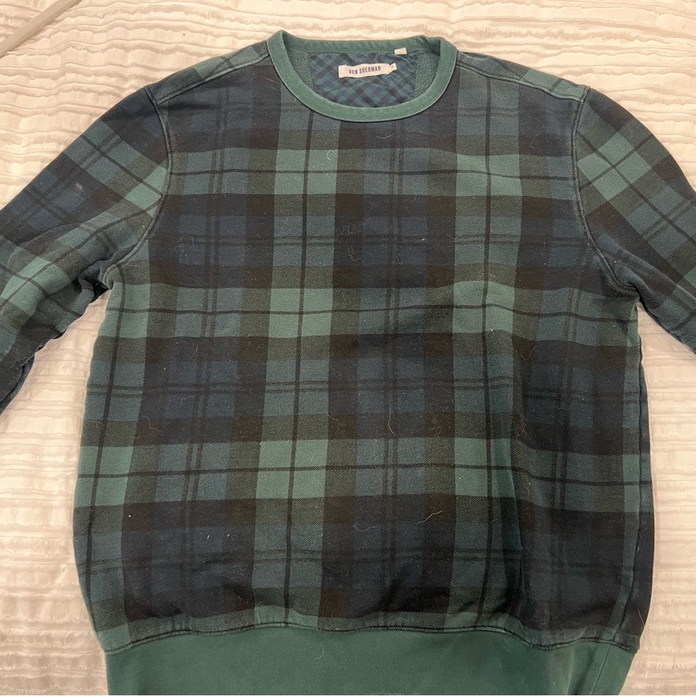 Ben Sherman Plaid Green and Black Cotton Sweatshirt